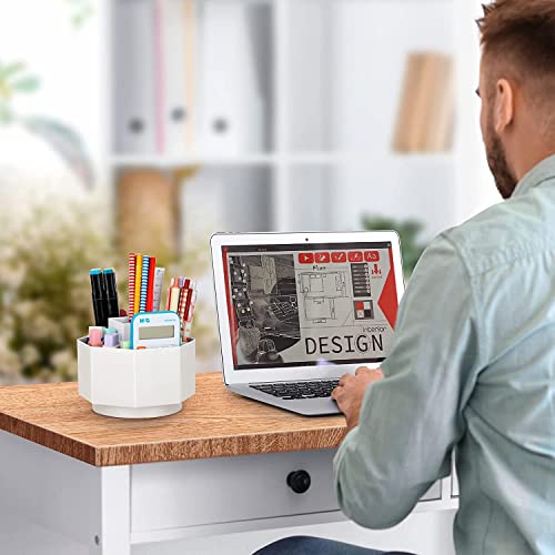 TNTAIAHL Desk Organizer, 360-Degree Rotating Pen Pencil Holder, 5 Compartments Desktop Stationary Organizer, Home Office Art Supply Storage Box Caddy (WHITE)