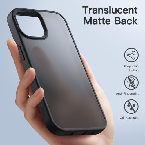 JETech Matte Case for iPhone 15 Plus 6.7-Inch, Shockproof Military Grade Drop Protection, Frosted Translucent Back Phone Cover, Anti-Fingerprint (Black)