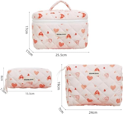 Quilted Cotton Makeup Pouch, Coquette Quilted Toiletry Bag for Women and Girls, Floral Coquette Organizer Bag, Aesthetic Travel Cosmetic Bags (White Shells Drawstring)