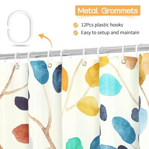 Tazweeq Floral Shower Curtain for Bathroom, Colorful Leaves Fabric Shower Curtain, Abstract Watercolor Painting Cute Botanical Decorative Shower Curtain Set with Hooks (180×180cm)