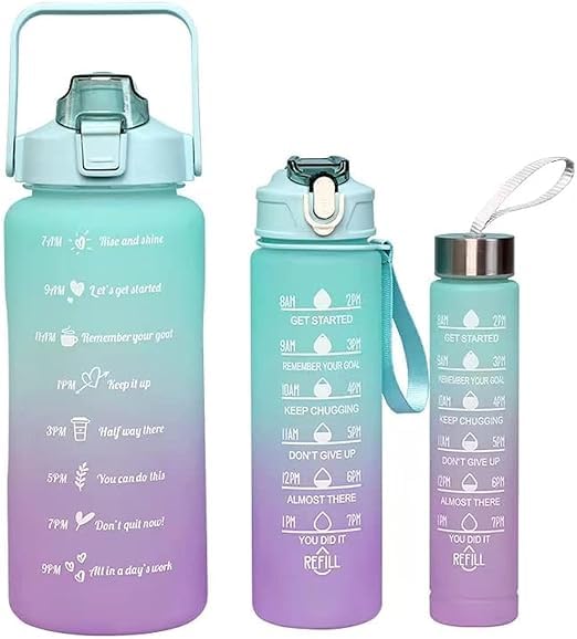 3 Pack Sports Motivational Water Bottles, Large Capacity Gradient Color Plastic Straw Sports, Fitness Water Cup, Outdoor Portable Water Bottle, Back to School Supplies, 2L/64oz, 700ml/24oz, 300ml/10oz