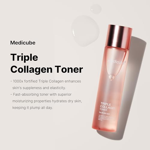 medicube Triple Collagen Toner - Hydrolyzed, Atelo, & Soluble Collagen for Deep Hydration & Plump Skin - Fast-Absorbing Formula for All-Day Suppleness, Korean Skincare (4.73 fl.oz.)