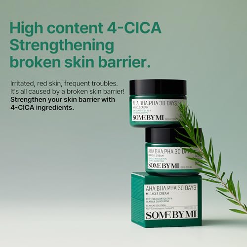 Some By Mi AHA BHA PHA 30 Days Miracle Cream | 60ml | Made From Tea Tree Leaf Water For Sensitive Skin | Mild Moisturizer For Skin Calming & Soothing