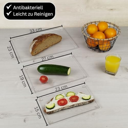 Acrylic Chopping Board with Stop Edge, 45 x 35 and 60 x 45 cm, Scratch-Resistant, Hygienic, Antibacterial, Non-Slip, Transparent, Plastic Chopping Boards
