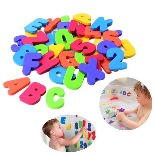 KASTWAVE Bath Toys Organizer + 36 Soft Foam ABC 123 Letters & Numbers Bathroom Alphabet Baby Toys for Early Learning Foam Letters and Quick Dry Storage Net Bag