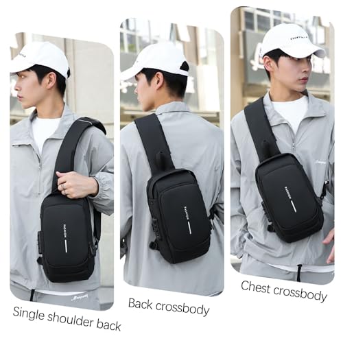 Crossbody Sling Bag Casual Daypack Body Chest Shoulder Bag for Men with USB Charging Port Shoulder Backpack for Travel and Hiking