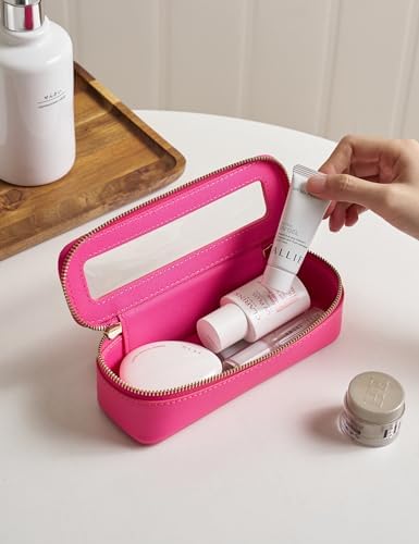 Small Cosmetic Bag for Purse Mini Makeup Bag for School Cute Clear Make Up Pouch for Travel Tiny Leather White Make Up Organizer Case for Backpack Toiletry Bag Waterproof Square Pouch with Zipper