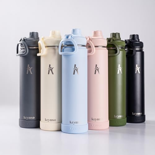 KRYMSO, 750ml Stainless Steel Water Bottle, Double Wall Insulated Water Bottle, Leak Proof, BPA Free, Silicone Boot, Thermos Bottle, Cold Hot Bottle for Kids, School, Gym (Forest Green)