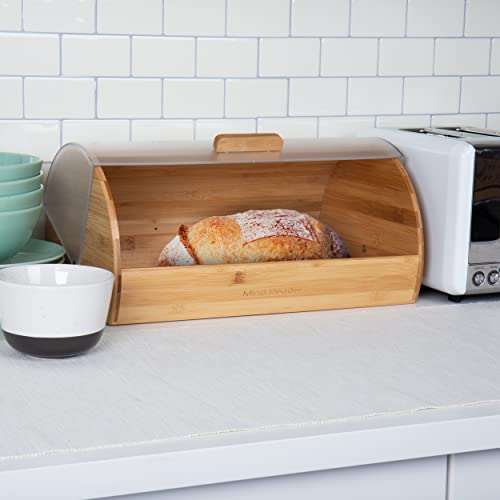 VITAL Bread Box with Rolltop Lid | Large Capacity Bread Storage Container for Kitchen Counter | Food Organizer Bin with Clear Plastic Cover | Keeps Bread & Pastries Fresh
