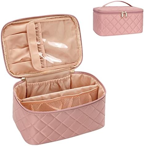OCHEAL Makeup Bag, Portable Cosmetic Bag, Large Capacity Travel Makeup Case Organizer, Black Makeup Bags For Women Toiletry Bag for Girls Traveling With Handle and Divider