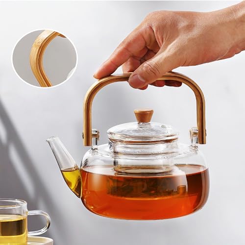 YUEMING Glass Teapot with Infuser, 1000ml Teapot with Glass Strainer for Loose Tea, Heat Resistant Borosilicate Glass Teapot with Removable Infuser, Tea Kettle Safe On Stovetop