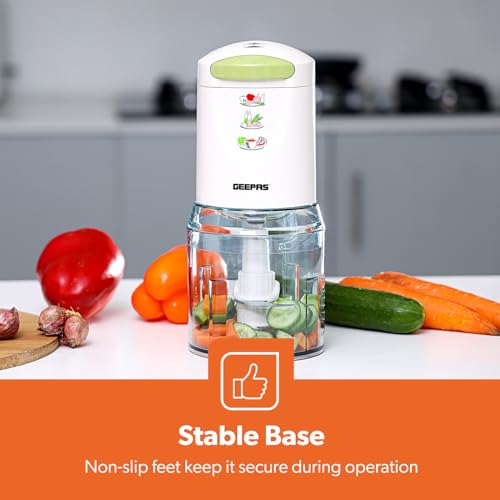 Geepas Mini Food Processor, 500W, 500ml, 4 Blades, 2 Levels, Stainless Steel for Blending and Chopping Salads, Sauces, Curries, Pesto, 2 Years Warranty, Model GC5477, Clear