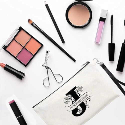 PRINTSHOP4ME Personalized Makeup Bag - Initial Monogram Cosmetic Pouch - Customizable Your Name - Monogrammed Makeup Pouch - Perfect for Travel Organizer - Cosmetic Bag for Women (N)