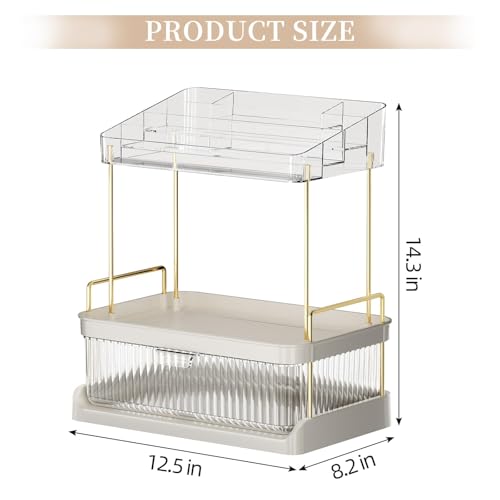 Makeup Organizer For Vanity, Drawer Skincare Organizer With Compartment, 2 Tier Large Bathroom Counter Organizer, Multi-purpose Makeup Organizer Countertop Exquisite, White Clear