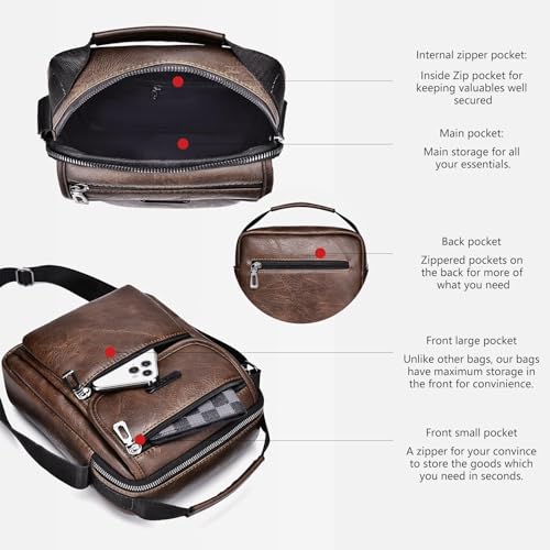 Shoulder Bag Men's Crossbody Manbag Leather Messenger Casual Handbags Side Satchel Sling Travel Flight Bags Cross Leather Sport Bags for Men Working Shopping Business Travel Daily
