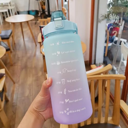 3 Pack Sports Water Bottle With Straw - 2L+900ml+500ml Measured Plastic Drinking BPA Free Non-Toxic Sports Drinks Time Markings Motivational Fitness (Green)