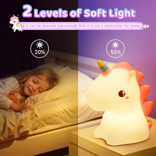 Unicorn Toys night light for kids,16 Colors Silicone+Dimmable Toddler Baby, Rechargeable Night Light for Kids Nightlight for Kidss Room Unicorn Toys for Girls Age 4-6, 0-9