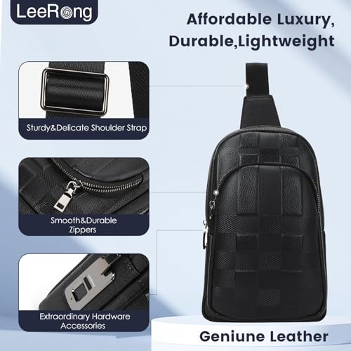 Fingerprint Unlock Anti Theft Proof Crossbody Bag, Leather Purse Waterproof Large Sling Bag for Men, Multi-pocket Backpack Bag for Travel, Black