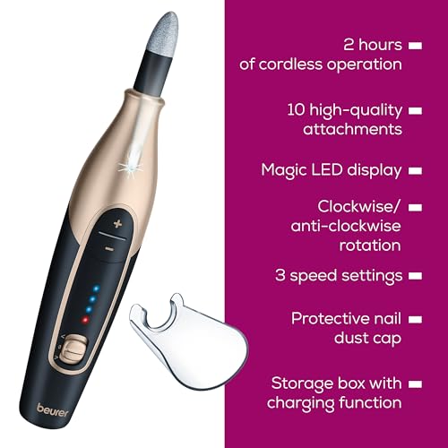 Beurer MP 84 Special Edition Manicure Pedicure Set Electric Nail File with Battery 10 Tips LED Light with Storage Case up to 4400 RPM Nail Cutter for Hand and Foot Care Black