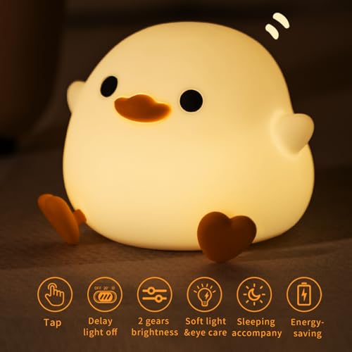 Bestfaith Cute Dodo Duck Night Light, LED Squishy Night Lamp, 2 Gears Dimmable Nursery Nightlight for Kids, Rechargeable Touch Lamp, Dorm Decor, Kids Funny Gifts (Dodo Duck)