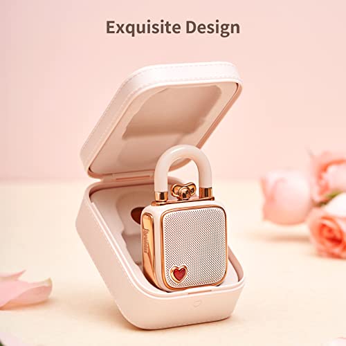 divoom Love-Lock Bluetooth Speaker, Small Portable Music Box, Wireless Stereo Pairing Retro Soundbox, Cute Desktop Decoration, for Girls, Pink