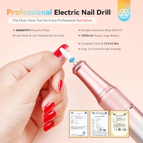 Saviland Electric Nail Drill Professional: 40000RPM Upgraded Nail Drill Kit with 2024 Beautiful Gradient Sunset Color Scheme, Portable Nail File & Buffers for Salon Use, Manicure Pedicure