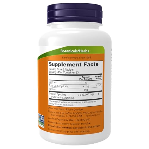Now Foods Organic Spirulina, Super Green, 500Mg, 200 Tablets