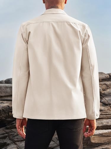 Runcati Mens Lightweight Safari Jacket Button Up Cotton Outdoor Military Cargo Long Sleeve Outwear