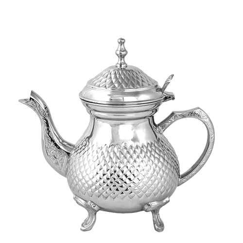 Cuisine Art Brass Moroccan Teapot 600ml Diamond Design Handmade Traditional Tea Kettle for Arabic and Turkish Tea