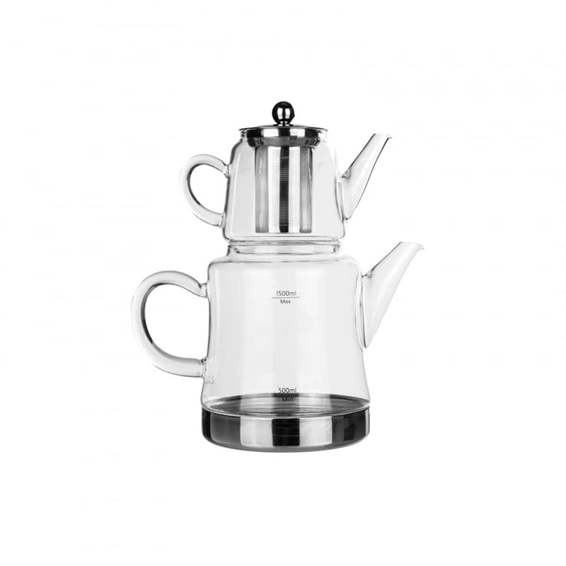 Karaca Dora Glass Teapot, 450 ml, Kettle 180 ml, Suitable for Gas and Electric Cooking Systems, Tea Maker, Caydanlik, and Teapot Set, Teapot