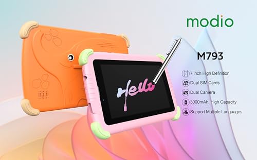 Modio M793 Kids Tablet, 7-inch HD Display, Dual SIM, 3000mAh Battery, Silicone Protection Case, (Gray)