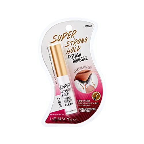 i-Envy by KISS Super Strong Hold Eyelash Adhesive, Waterproof Long-Lasting Strip Lash Glue, Natural-Looking Allergy & Latex Free with Brush Applicator (Clear)