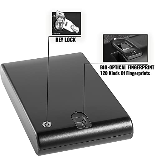 AXNI Gun Safe, Biometric Pistol Safe, Automatic Opening/Fingerprint Recognition (120 Groups), Car Travel Key, Can Store Money/Guns, Low Battery Reminder,OS120