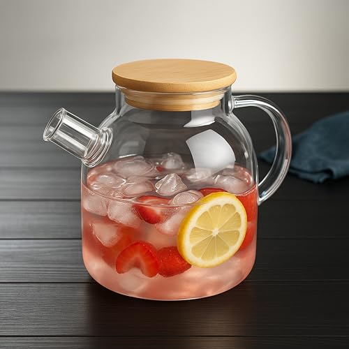Power King Large 1.5 Liters Transparent Glass Teapot Stovetop & Microwave Safe Kettles for Brewing Hot or Cold Tea