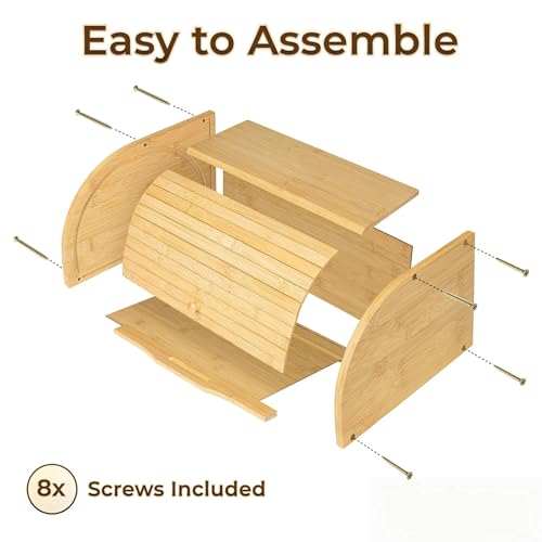 THE WHITE SHOP Premium Bamboo Bread Box, Bread Storage And Organizer, Organizer For Kitchen Countertop, Assembly Required