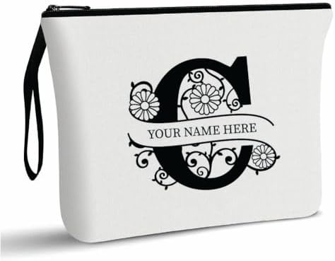 PRINTSHOP4ME Personalized Makeup Bag - Initial Monogram Cosmetic Pouch - Customizable Your Name - Monogrammed Makeup Pouch - Perfect for Travel Organizer - Cosmetic Bag for Women (N)