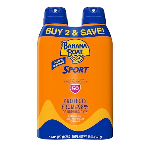 Banana Boat Sport Performance Ultramist Broad Spectrum Sunscreen Spray, SPF 50-6 Ounce Twin Pack