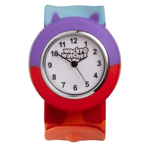 Multicolour Wacky Watch Slap On Strap Fast Fit Kids Childrens Silicone Band Unisex Instant Fit Any Size for Boys and Girls Learn to Tell The Time