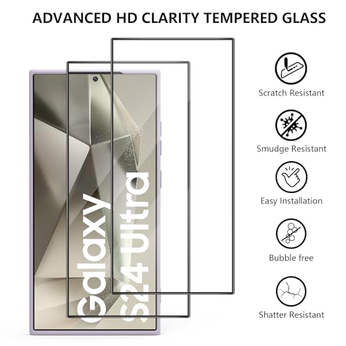 3 in 1 Silicone Case for Samsung Galaxy S24 Ultra 5G Cover, [ Military Grade Drop Protection] [with 2 pcs Tempered Glass Screen Protector] Cover for Samsung Galaxy S24 Ultra Case (Grass Purple)