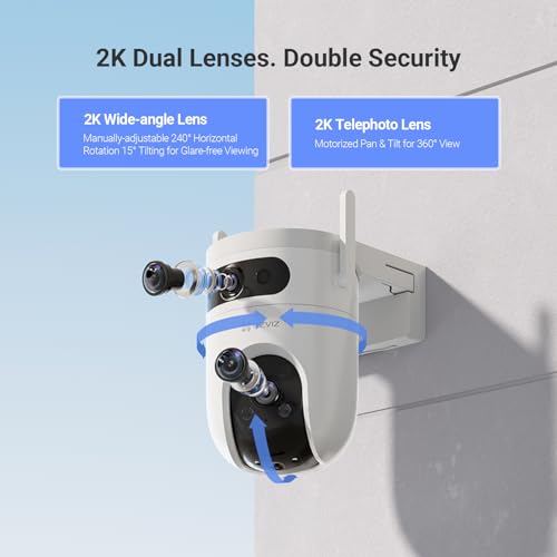 EZVIZ 2K+2K Outdoor Dual Lens 360° Pan Tilt WiFi Camera, Auto Smart Tracking, Human/Vehicle Shape Detection, Color Night Vision, Dual Wi-Fi Antennas, Two Way Talk, Up to 512 GB MicroSD Card (H9c 3MP)