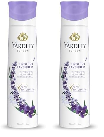 Yardley London English Lavender Body Spray for Women - 150ml Floral Aromatic Freshness, Relaxing, Long Lasting & Calming Scent Clean, Vegan & Cruelty Free (Pack of 2)