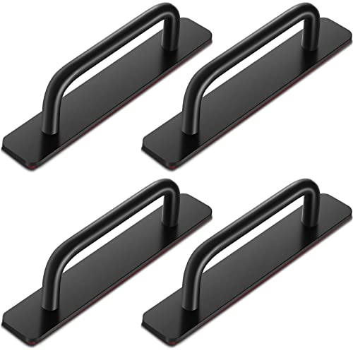 Funrous 6 Inch Adhesive Cabinet Handles Handle Pulls Cabinet Kitchen Pulls Kitchen Cupboard Handles Self Stick Instant Cabinet Pulls Hardware Kitchen Cabinet Handles for Door Knobs (Black, 4 Pcs)
