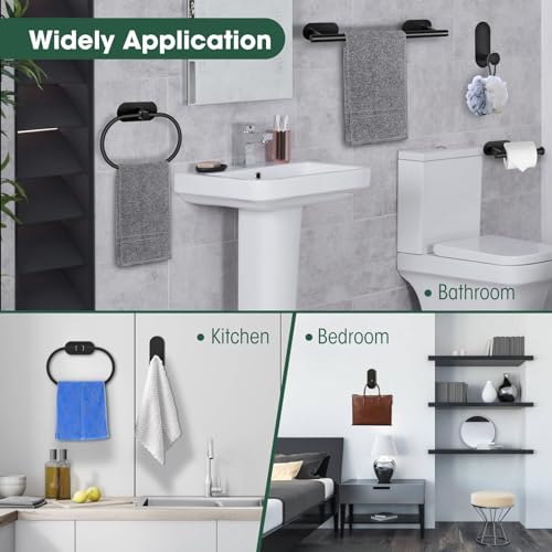 ZERIFAM Bathroom Towel Holder - 4-Pieces Towel Rack Bathroomï¼ŒBathroom Hardware Set No Need To Drill Holes,Includes Toilet Paper Holder, Clothes Hook, And Two Towel Racks (BLACK)