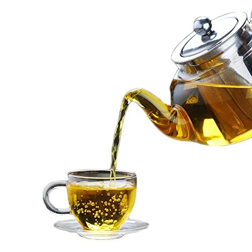 GOLDBEARUK Glass Teapot with Stainless Steel Infuser Large Size - Herbal Teapot 800ml