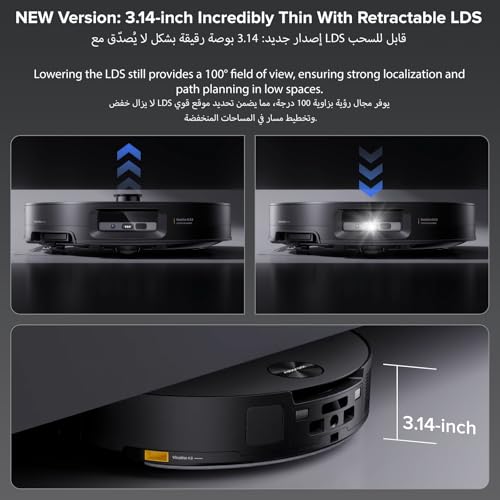 roborock Saros 10 Robot Vacuum and Mop, 22,000Pa Suction, AI Obstacle Avoidance, 3.14-inch Ultra Thin, Auto Detachable Mop, Zero Tangling Main Brush, Hot Water Mop & Dock Self Cleaning, Pet Friendly