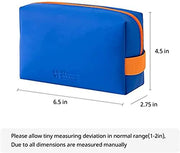 Small Makeup Bag, PU Striped Leather Cosmetic Bag, Portable Travel Makeup Pouch,Waterproof Cosmetic Pouch with Handle,Cute Makeup Bags for Women and Girls (Blue)