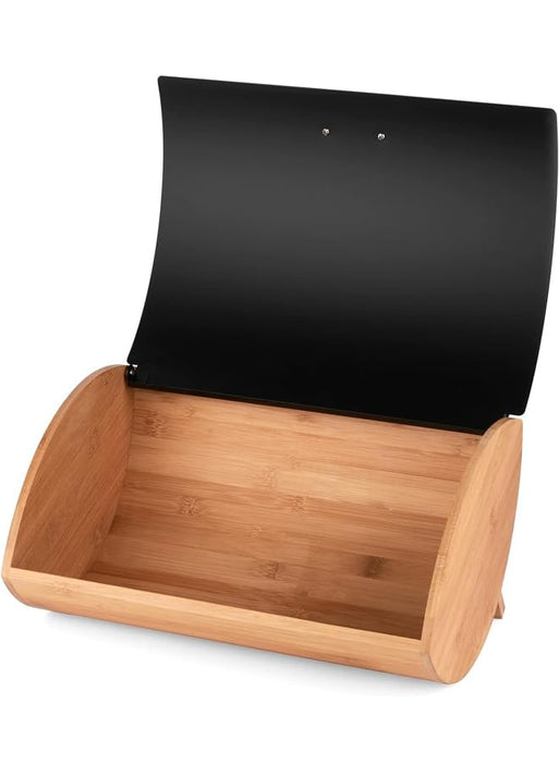 Bamboo Bread Box with Bread Slicer, Corner Bread Box for Kitchen Countertop, Bread Box for Homemade Bread with Window, Bamboo Bread Box for Kitchen Countertop, Pantry Counter Corner