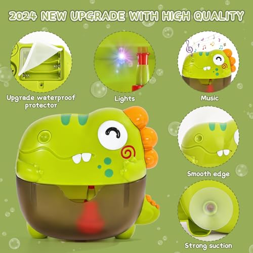 NALACAL Bath Bubble Machine - Baby Dinosaurs Bath Toys Automatic Bubble Maker with Music Bath Toys for the Bathtub Babies Toddler Boys Girls, Bubble Maker for Bath, Gift for Toddler Boys Girls (250mL)