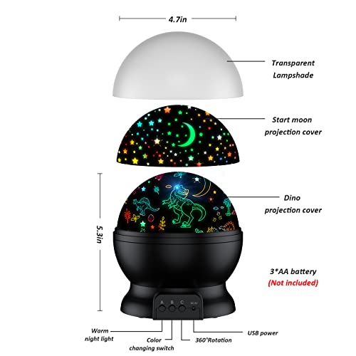 Dinosaur Toys for 3-5-7 Year Old Boys Dino Kids Toys,2 in 1 Night Light with Projector&360Â° Rotation,Boy Toys for Kids Birthday Party Easter Xmas Christmas Gifts Toddler Toys for Boys Age 2-14 (Black)