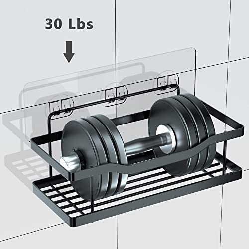 Mtanvxay 5-Pack Shower Caddy, Adhesive Bathroom Organizer, No Drilling, Large Capacity, Rustproof Stainless Steel Bathroom Shower Organizer with 4 Hooks, Shower Shelf for Inside Shower Tiokkss Black